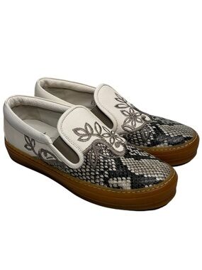 AGL White & Snake-Print Slip-On Sneakers with Brown Gum Sole $425